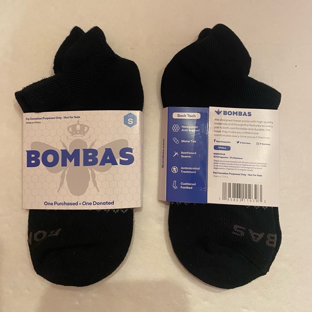 Bombas 2 Pairs Woman's Honeycomb Black Socks Size Small 4 - 7.5